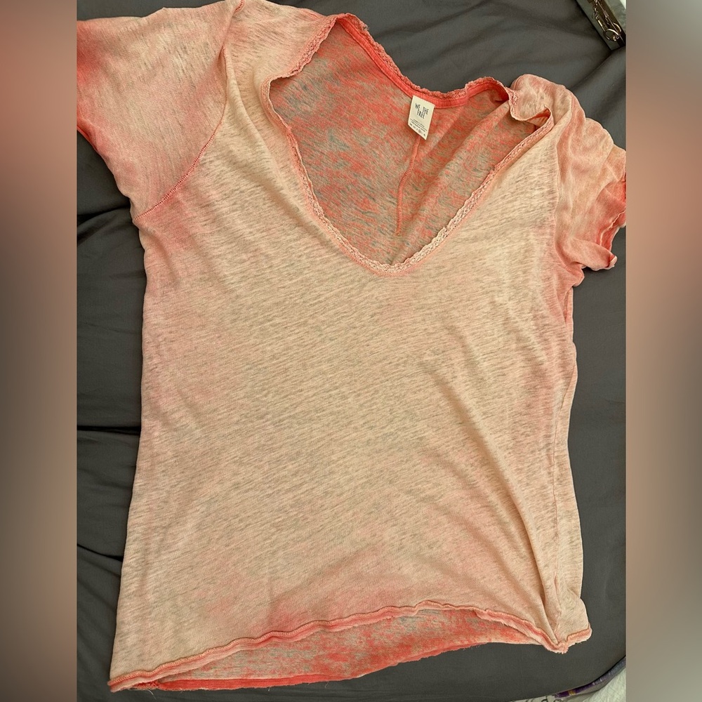 Free People Pink Sheer V-Neck Top